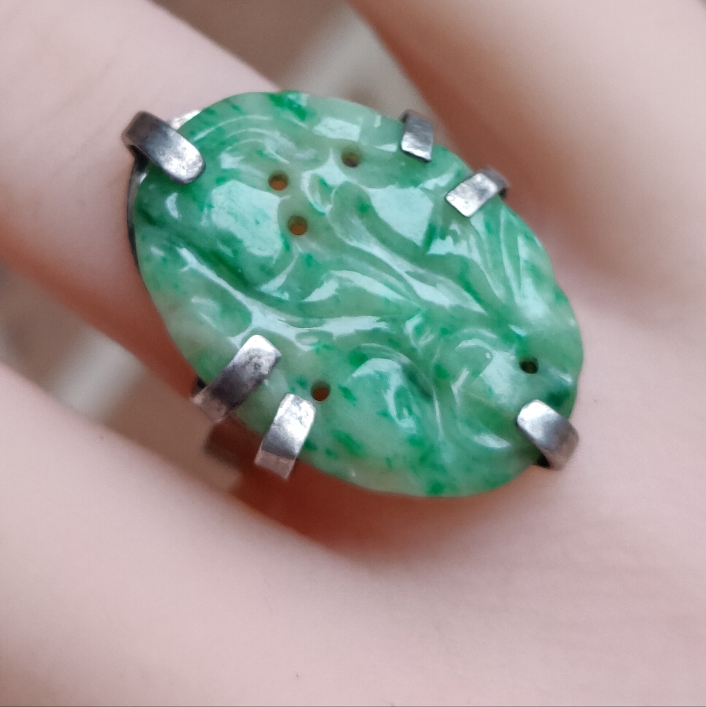🔥 Vintage Sterling Uncas Jade Ring